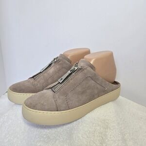 Frye Womens Size 7 Mules Shoes Lena Slip On Front Zip Suede Leather Dusty Rose